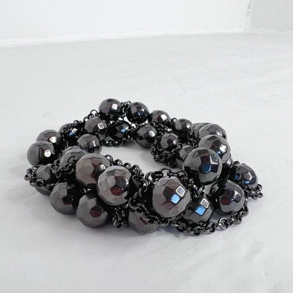 Set of 2 Black Chain Round Beaded Bracelets Gothic Grunge Punk Alt - Picture 2 of 4